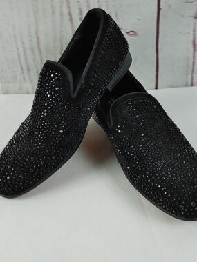 Moretti Black Label Black Crystal-Embellished Men's Slip-On Loafers Size 7